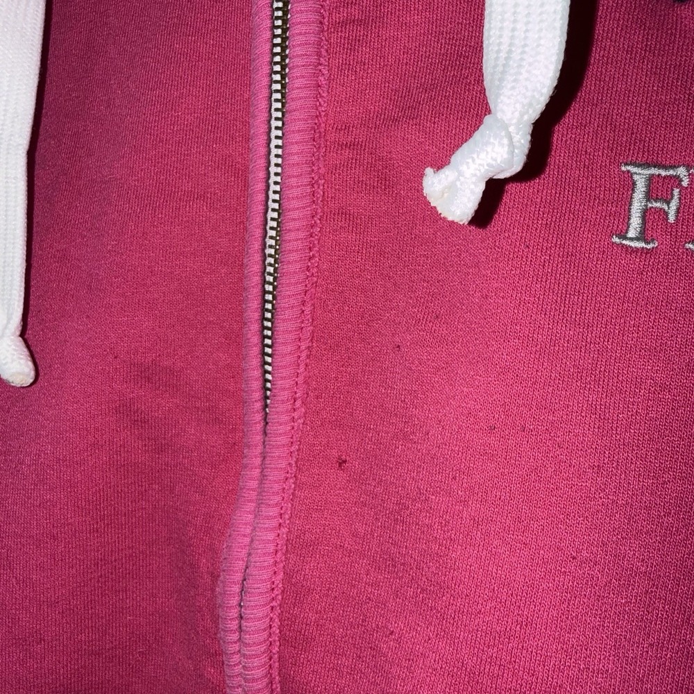 Abercrombie Fitch Pink Zip Hoodie Womens L Y2K Spellout Logo Distressed *Flaws - Picture 5 of 10